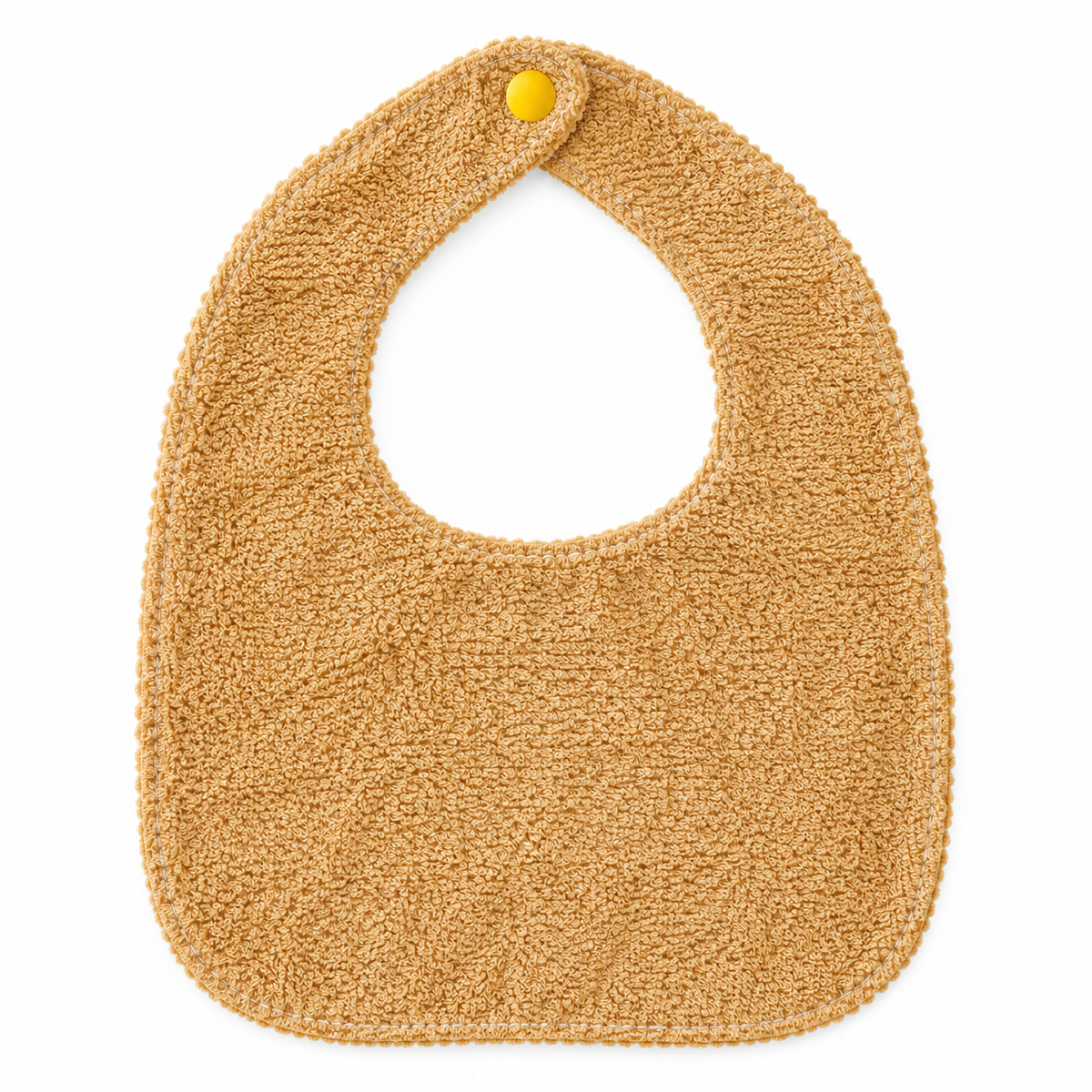 Retro bavetta natalizia Perrilù in morbida spugna beige con bottone giallo